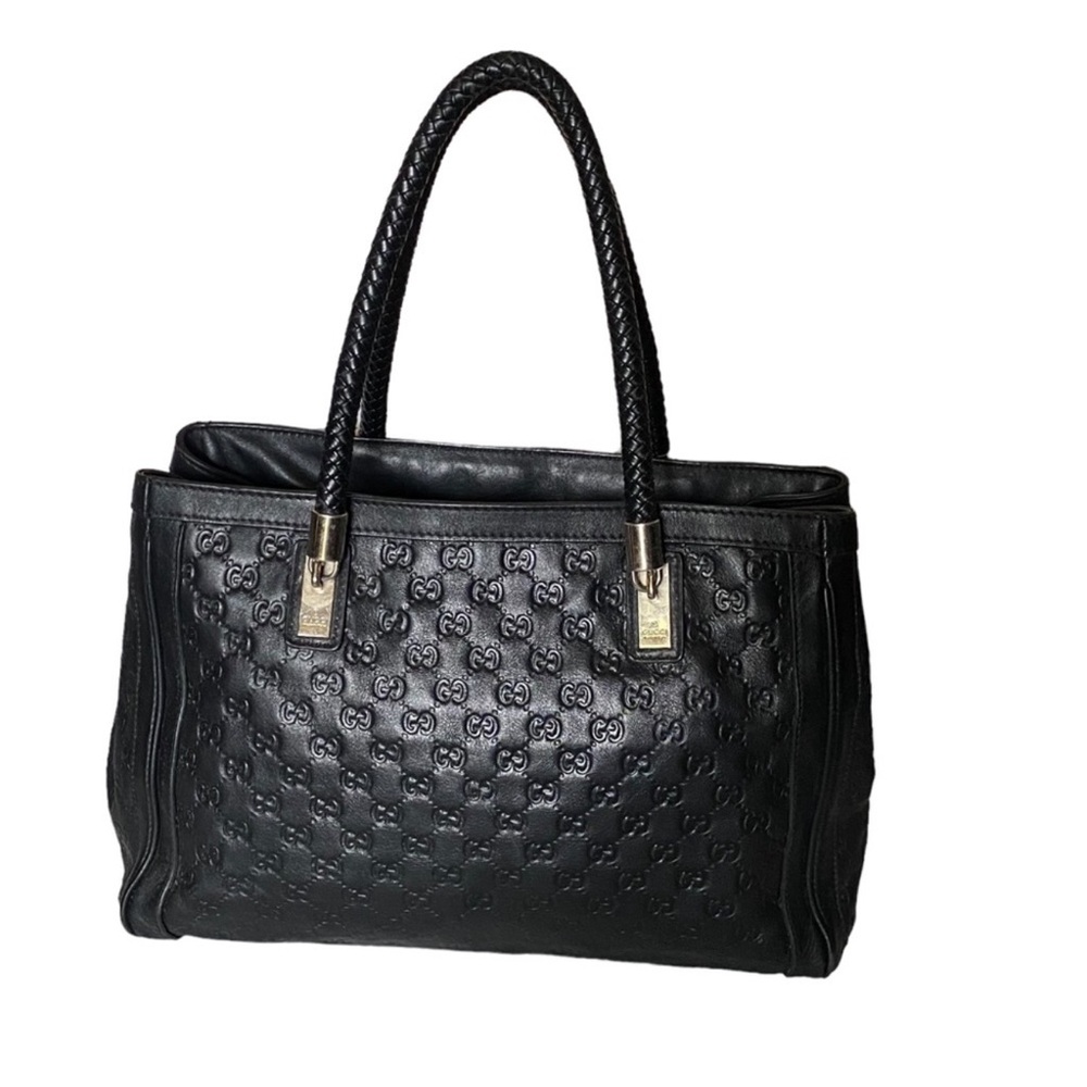 Black leather tote bag